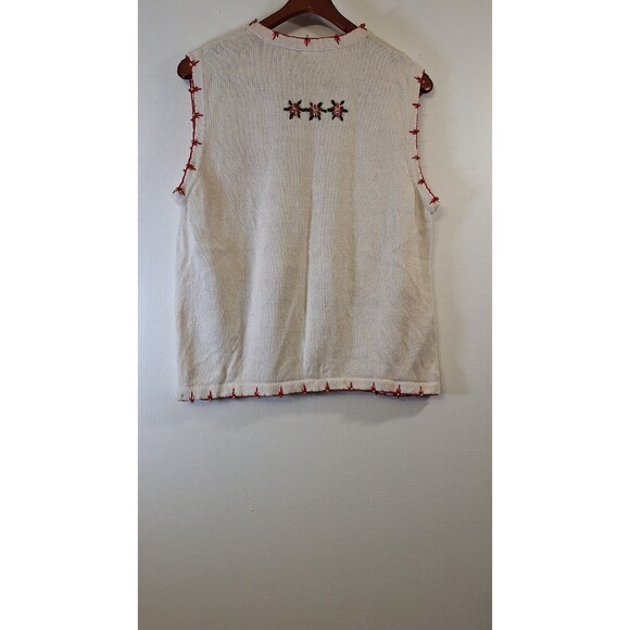 KIM ROGERS Full Zip Christmas Sweater Vest XL Embroidered Beaded Holiday Ugly - Picture 2 of 9